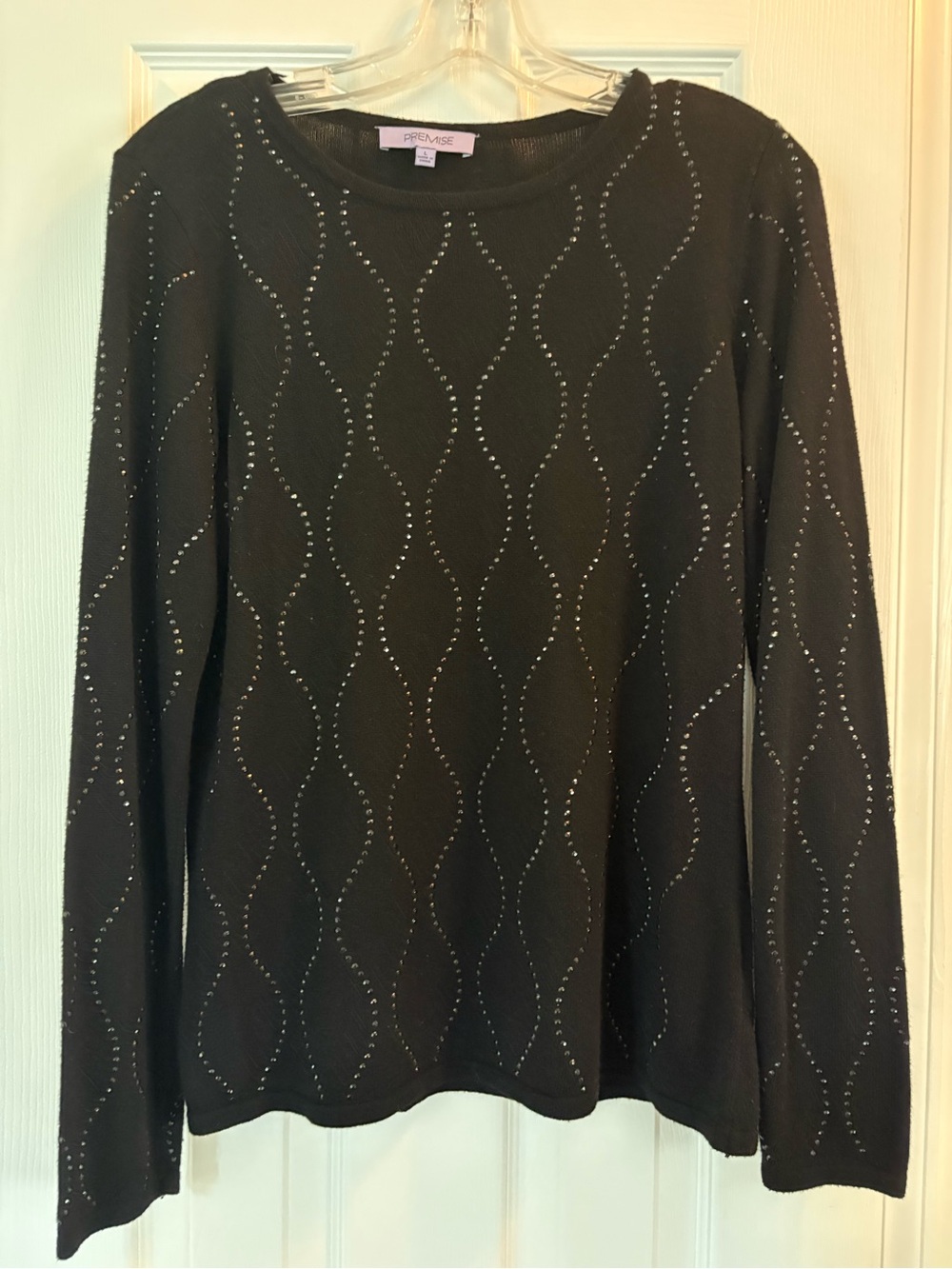 Premise Black Studded Wave-Pattern Crew Sweater